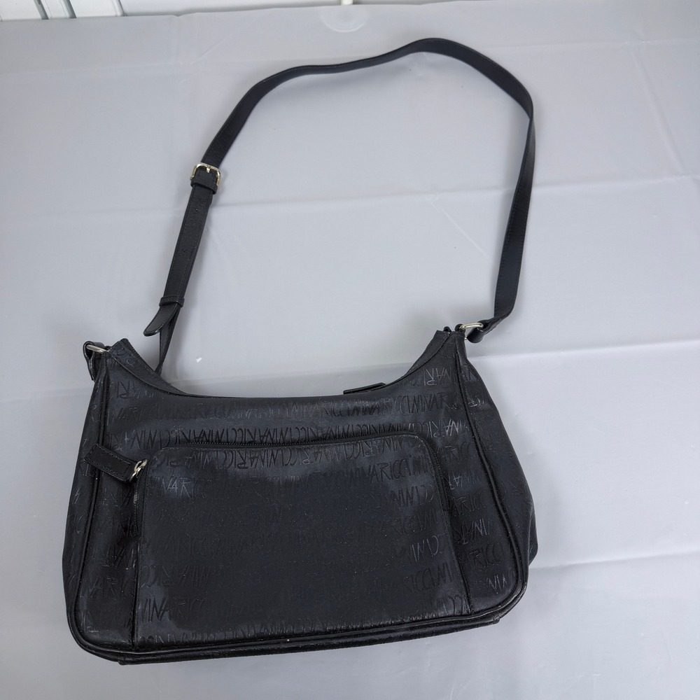 Nina Ricci Black Embossed Logo Crossbody Bag Vintage Adjustable Strap